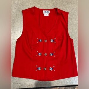 Elegant Red Sleeveless Blouse with Embroidery
